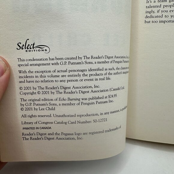 Lee Child Echo Burning Jack Reacher Novel Readers Digest Select Editions Paperba - Picture 4 of 4